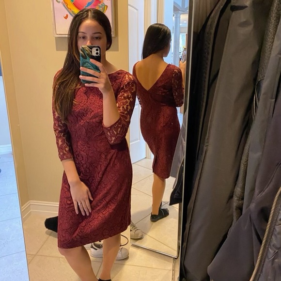 Jcrew burgundy lace dress, low back. NWT! - Picture 5 of 11